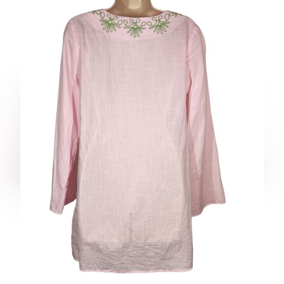 Lilly Pulitzer Elina Tunic Top Dress‎ Cotton Slub Embroidered Pink Green Swim S - Picture 5 of 10